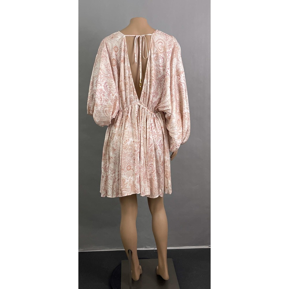 Free People Dress Women XS Arzel Mini Ivory Paisley Print Kimono Pleated Satin - Picture 9 of 15